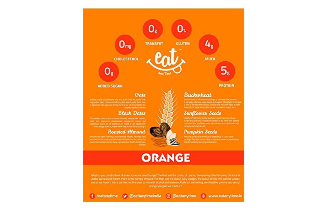 Eat Any Time Orange Health Bar With Dates, Almonds   Box  240 grams